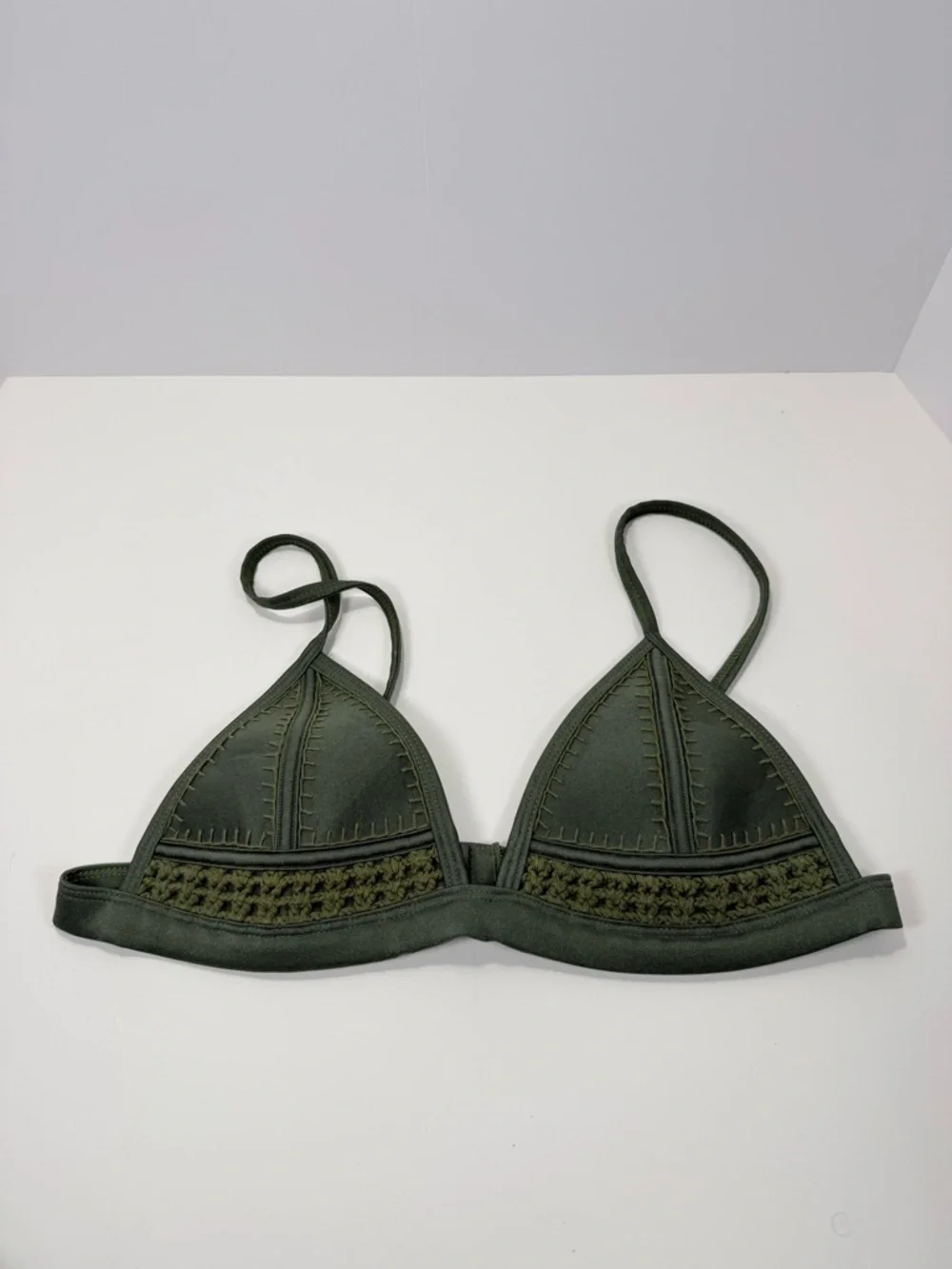 triangl swimwear Olive Green Crochet Triangle Bikini Top